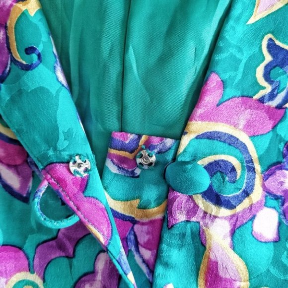 Vintage Adrianna Papell Silk Bright Floral Print Blazer Jacket Size 16 - Picture 6 of 10